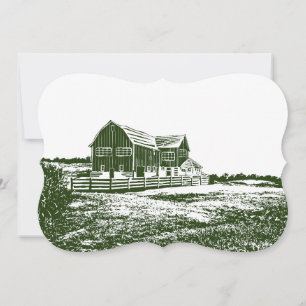 Countryside landscape woodcut style farm house