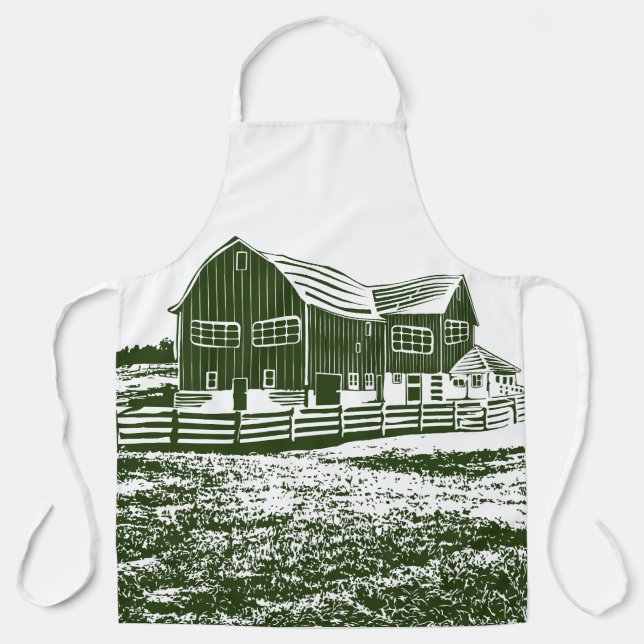 Countryside landscape woodcut style farm house apron (Front)