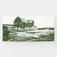 Countryside landscape woodcut style farm house