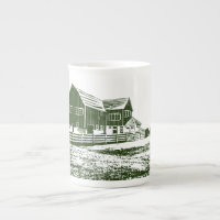Countryside landscape woodcut style farm house