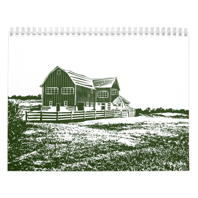 Countryside landscape woodcut style farm house calendar (Cover)