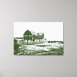 Countryside landscape woodcut style farm house canvas print