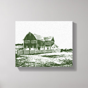 Countryside landscape woodcut style farm house canvas print