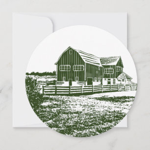 Countryside landscape woodcut style farm house card