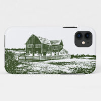 Countryside landscape woodcut style farm house