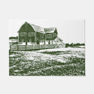 Countryside landscape woodcut style farm house doormat