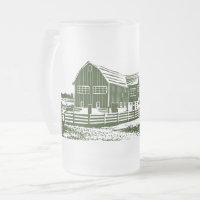 Countryside landscape woodcut style farm house