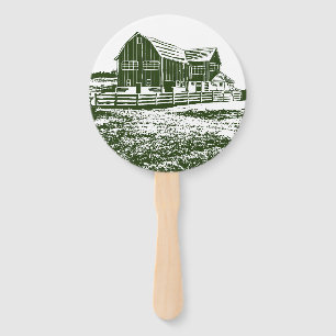Countryside landscape woodcut style farm house hand fan