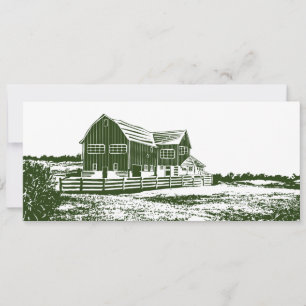 Countryside landscape woodcut style farm house holiday card