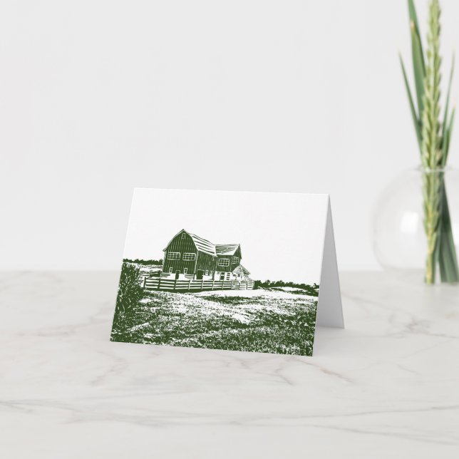 Countryside landscape woodcut style farm house holiday card (Front)