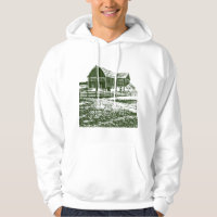 Countryside landscape woodcut style farm house