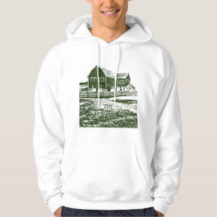 Countryside landscape woodcut style farm house hoodie