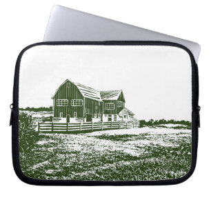 Countryside landscape woodcut style farm house laptop sleeve