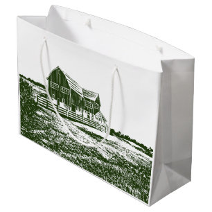 Countryside landscape woodcut style farm house large gift bag
