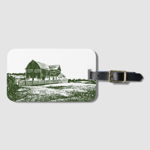 Countryside landscape woodcut style farm house luggage tag