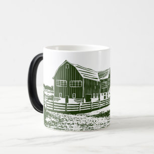Countryside landscape woodcut style farm house magic mug