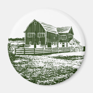 Countryside landscape woodcut style farm house magnet