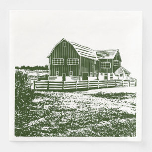 Countryside landscape woodcut style farm house napkin