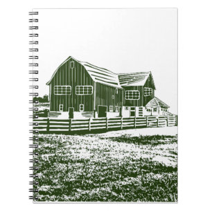 Countryside landscape woodcut style farm house notebook