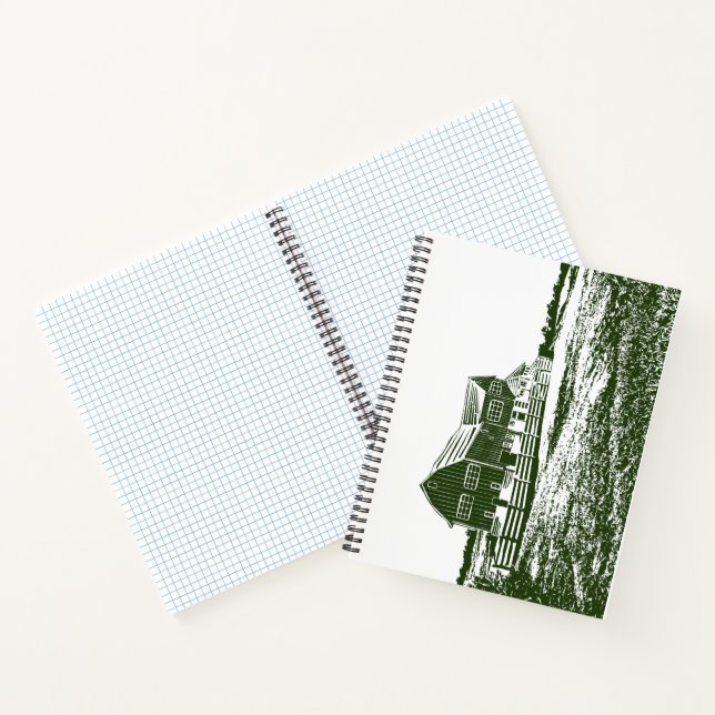 Countryside landscape woodcut style farm house notebook (Inside)