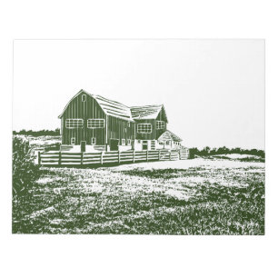 Countryside landscape woodcut style farm house notepad