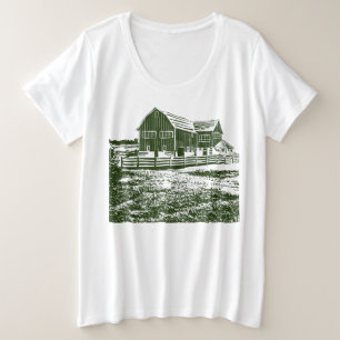 Countryside landscape woodcut style farm house plus size T-Shirt