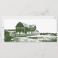 Countryside landscape woodcut style farm house