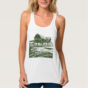Countryside landscape woodcut style farm house singlet