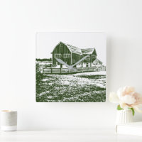 Countryside landscape woodcut style farm house