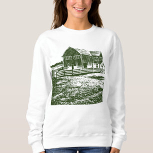 Countryside landscape woodcut style farm house sweatshirt
