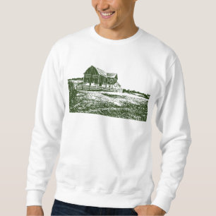 Countryside landscape woodcut style farm house sweatshirt