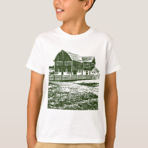 Countryside landscape woodcut style farm house T-Shirt