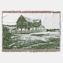Countryside landscape woodcut style farm house