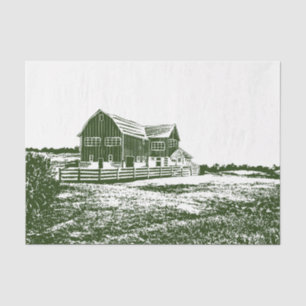 Countryside landscape woodcut style farm house tissue paper