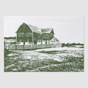 Countryside landscape woodcut style farm house tissue paper