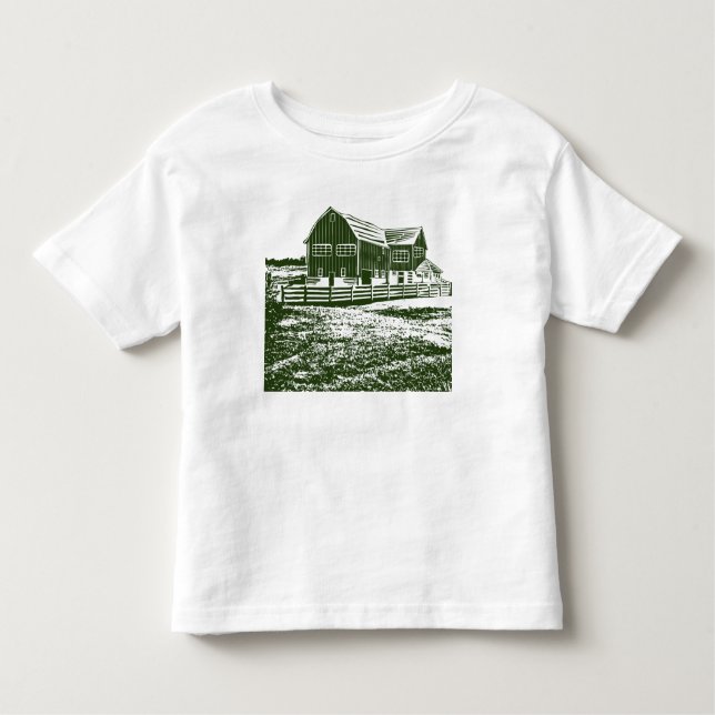 Countryside landscape woodcut style farm house toddler T-Shirt (Front)
