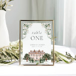 Countryside Manor Wedding Table Number<br><div class="desc">This design features a gorgeous countryside manor adorned with white floral and greenery.</div>
