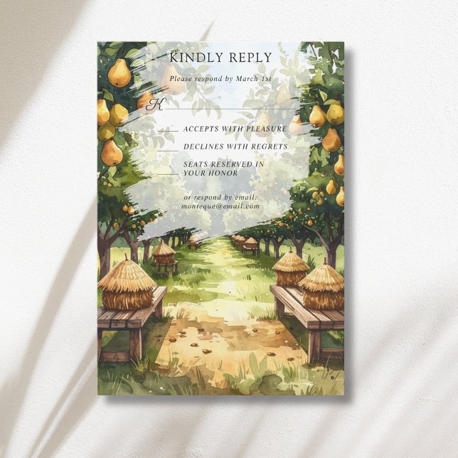 Countryside Pear Orchard Rustic Wedding RSVP Card (Creator Uploaded)