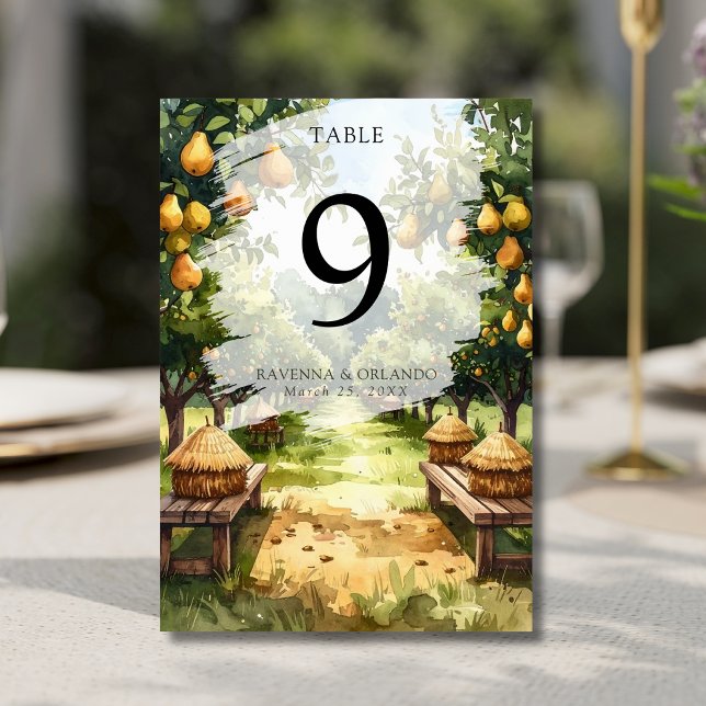 Countryside Pear Orchard Rustic Wedding Table Number (Creator Uploaded)