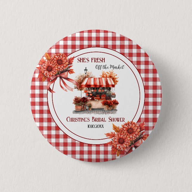 Countryside Picnic Gingham Bridal Shower favour 6 Cm Round Badge (Front)
