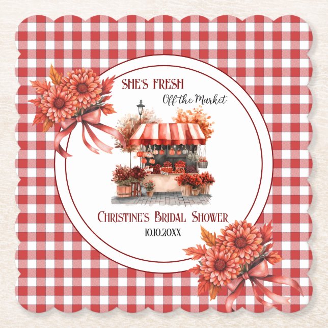Countryside Picnic Gingham Bridal Shower  Paper Coaster (Front)