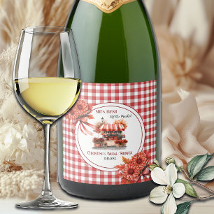Countryside Picnic Gingham Bridal Shower Sparkling Wine Label