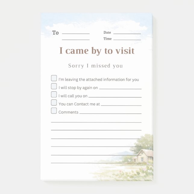Countryside Return Visit Sticky Note - Solid Line (Front)