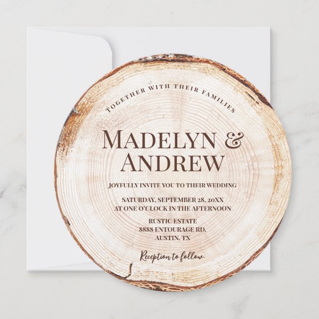 Countryside Romantic Rustic Wedding Wood Tree Bark Invitation (Front)