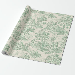 Countryside Sage Green Toile Farm Animal Wrapping Paper
