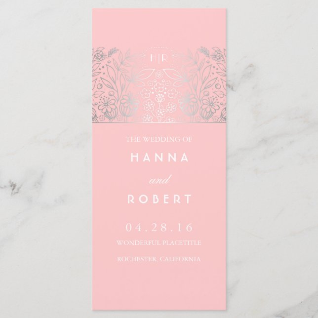 Countryside Silver Flowers Pink Wedding Programs Programme (Front)