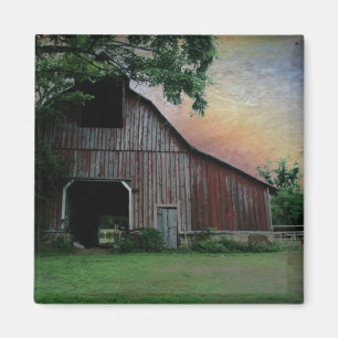 countryside sunset farm landscape old red barn magnet
