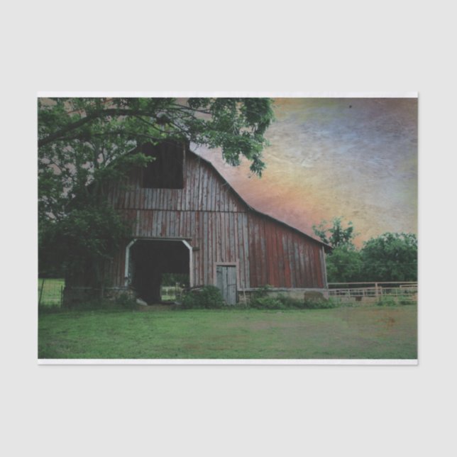 countryside sunset farm landscape old red barn tissue paper (Front)