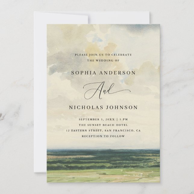 Countryside Wedding | Fine Art Landscape + QR Code Invitation (Front)