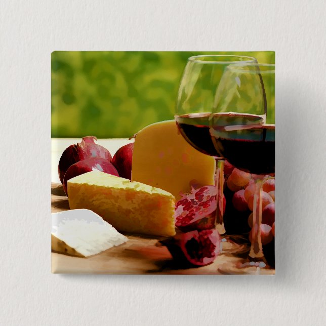 Countryside Wine, Cheese & Fruit 15 Cm Square Badge (Front)